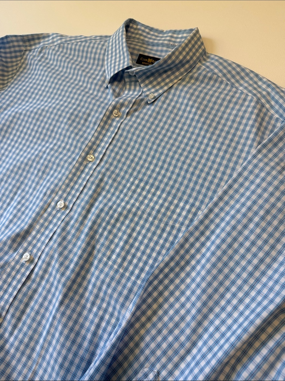 Club Room Men’s Light Blue Gingham Button-Down Shirt 34/35 - 18 1/2